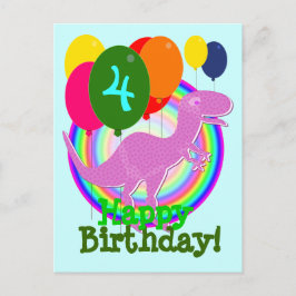 Happy Birthday Balloon 4 Lila T-Rex Postcard Postkarte