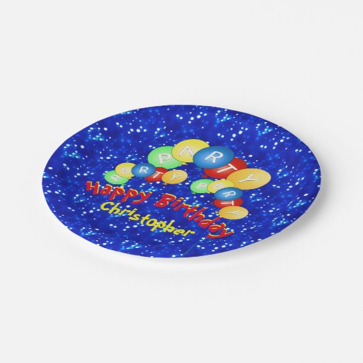 Happy Birthday Balloon Fun Pappteller (Schrägansicht)