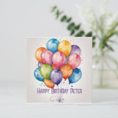 Happy Birthday Balloon Grußkarte - Benutzerdefinie Einladung (Stehend Vorderseite)