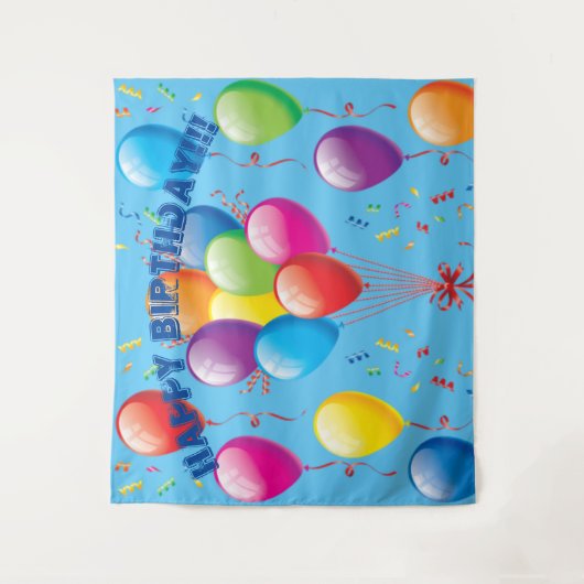 Happy Birthday Balloon Hintergrund & Banner - Blau Wandteppich (Vorderseite)