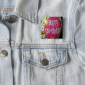 Happy Birthday Balloon mit Blume, Balloon Design Button (Beispiel)
