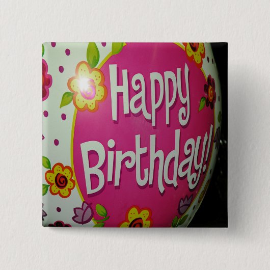 Happy Birthday Balloon mit Blume, Balloon Design Button (Vorderseite)