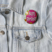 Happy Birthday Balloon mit Blume, Balloon Design Button (Beispiel)