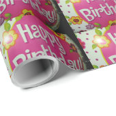 Happy Birthday Balloon mit Blume, Balloon Design Geschenkpapier (Rolleneckpunkt)