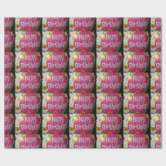 Happy Birthday Balloon mit Blume, Balloon Design Geschenkpapier (Flach)