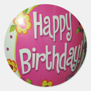 Happy Birthday Balloon mit Blume, Balloon Design Runder Aufkleber