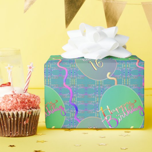 Happy Birthday Balloons Blue Wrapping Paper Geschenkpapier (Geburtstagsparty)