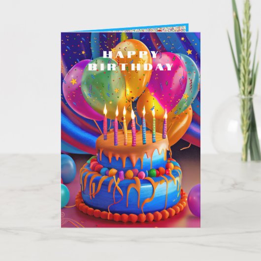 Happy Birthday Balloons Cake Confetti Karte (Vorderseite)