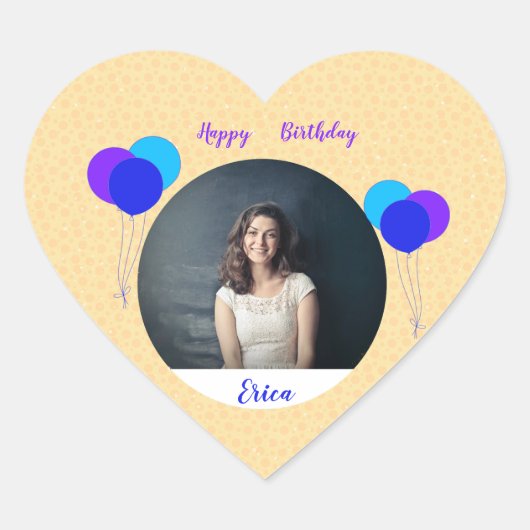 Happy Birthday Balloons Custom Foto and Text Herz-Aufkleber (Vorderseite)