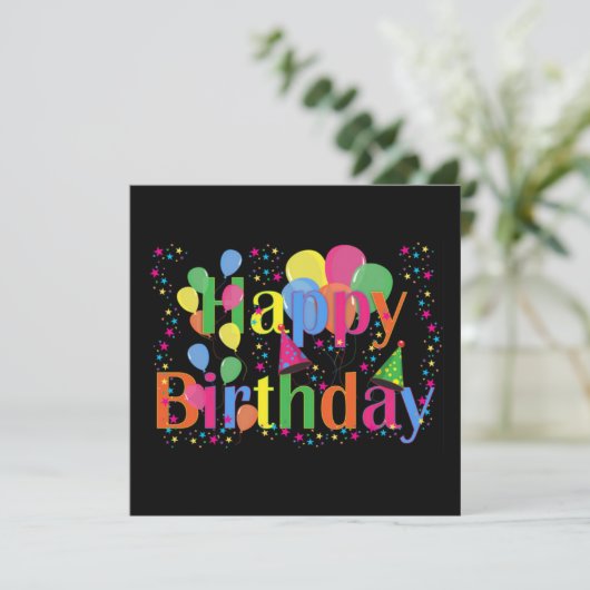 Happy Birthday Balloons Einladung (Stehend Vorderseite)