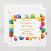 Happy Birthday Balloons Einladung (Vorne/Hinten)