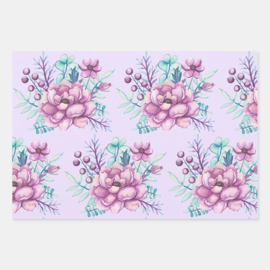 "Happy Birthday" Balloons Floral Lila Lavender Geschenkpapier Set (Vorderseite 2)