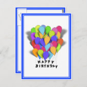 Happy Birthday Balloons for Boy (Blue Trim) Postkarte (Vorne/Hinten)