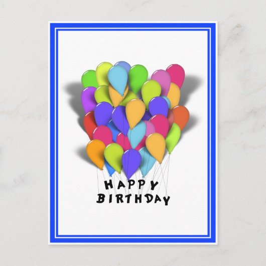 Happy Birthday Balloons for Boy (Blue Trim) Postkarte (Vorderseite)