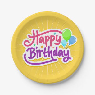 Happy Birthday Balloons Gelbes Party Pappteller