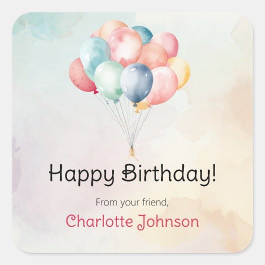 Happy Birthday Balloons Gift Stickers / Labels (Vorderseite)