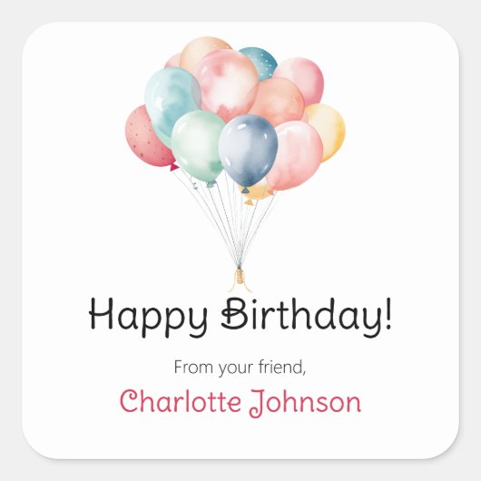 Happy Birthday Balloons Gift Stickers / Labels (Vorderseite)