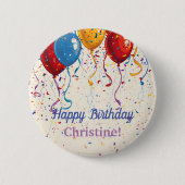 Happy Birthday Balloons individualisierbares Desig Button (Vorderseite)