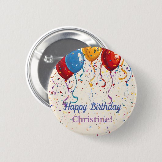 Happy Birthday Balloons individualisierbares Desig Button (Vorne & Hinten)