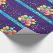 Happy Birthday Balloons Lila Geschenkpapier (Ecke)