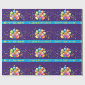 Happy Birthday Balloons Lila Geschenkpapier (Flach)