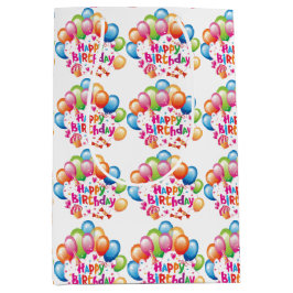 Happy Birthday Balloons Medium Gift Bag Mittlere Geschenktüte