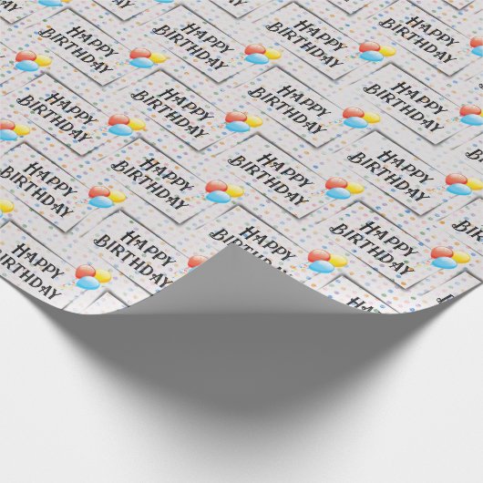 Happy Birthday Balloons on dots Geschenkpapier (Ecke)