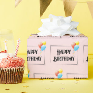 Happy Birthday Balloons on Pink Geschenkpapier