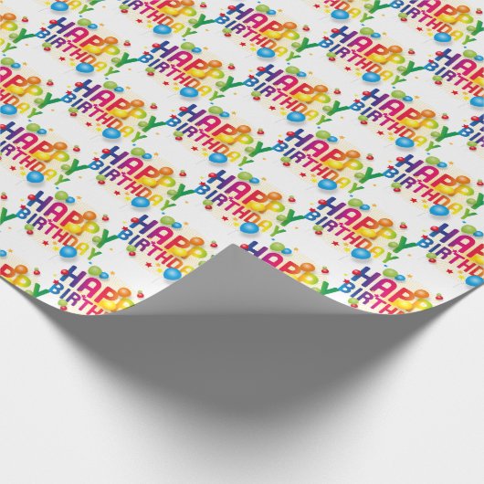 Happy Birthday Balloons on White Geschenkpapier (Ecke)