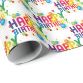 Happy Birthday Balloons on White Geschenkpapier (Rolleneckpunkt)