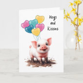 Happy Birthday Balloons Pig in Mud Hogs and Kisses Karte (Gelbe Blume)