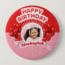 Happy Birthday Balloons Pink & Red Foto Button