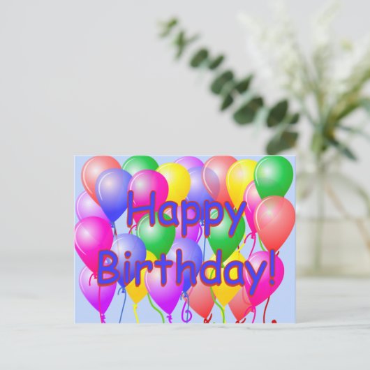 Happy Birthday Balloons Postcard Postkarte (Stehend Vorderseite)