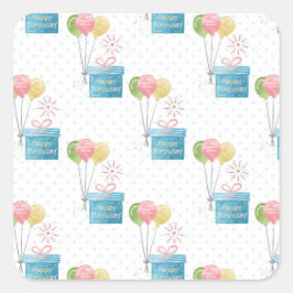 Happy Birthday Balloons Quadratischer Aufkleber