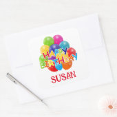 Happy Birthday Balloons Quadratischer Aufkleber (Umschlag)