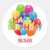 Happy Birthday Balloons Runder Aufkleber (Vorderseite)