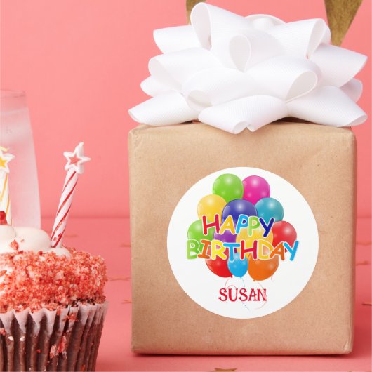 Happy Birthday Balloons Runder Aufkleber (Party)