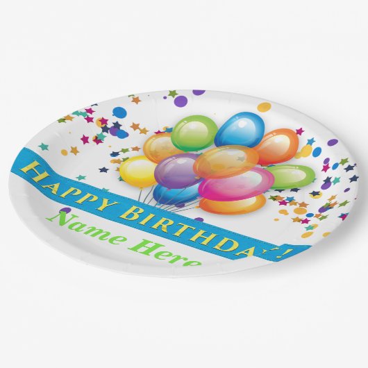 Happy Birthday Balloons - TEMPLATE CUSTOMIZE Pappteller (Schrägansicht)