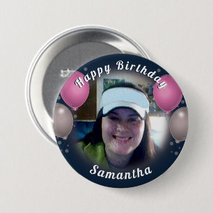 Happy Birthday Balloons und Foto Pink Button
