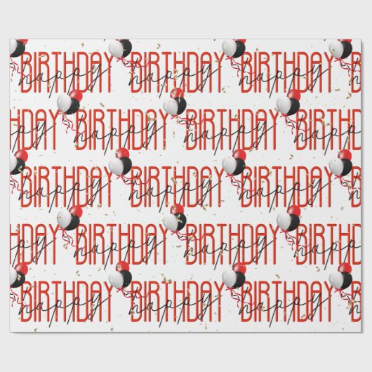 Happy Birthday Balloons und Gold Confetti Geschenkpapier (Flach)
