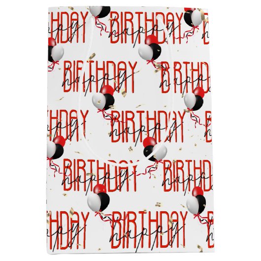 Happy Birthday Balloons und Gold Confetti Mittlere Geschenktüte (Vorderseite)
