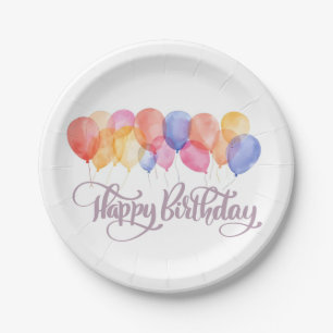 Happy Birthday Balloons Watercolor Geburtstagspart Pappteller