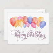Happy Birthday Balloons Watercolor Holiday Postkarte (Vorne/Hinten)