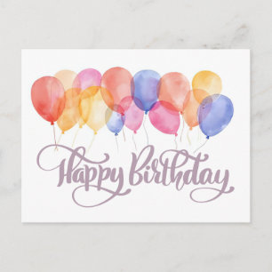 Happy Birthday Balloons Watercolor Holiday Postkarte