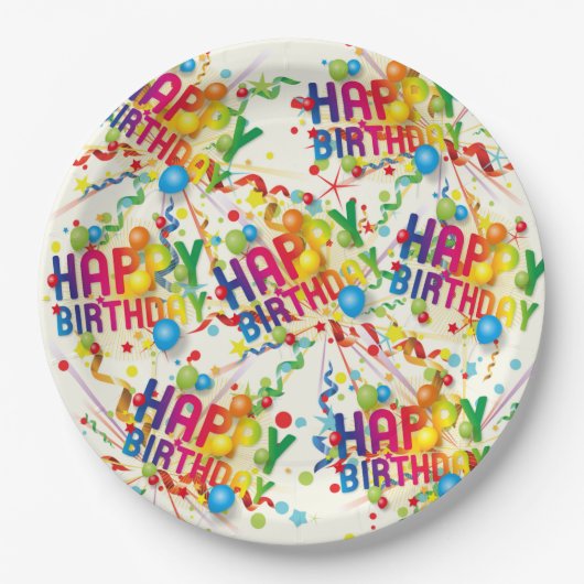 Happy Birthday Baloons and Streamers Pappteller (Vorderseite)