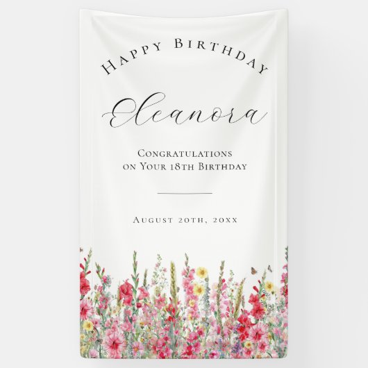 Happy Birthday Banner 18. August Birth Blume (Vertikal)