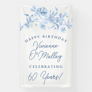 Happy Birthday Banner 60. Blue Floral Template