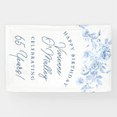 Happy Birthday Banner 65th Blue Floral Template (Horizontal)