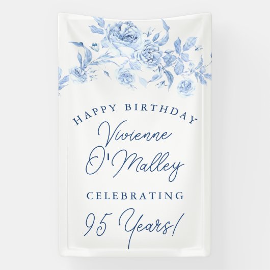Happy Birthday Banner 95th Blue Floral Template (Vertikal)