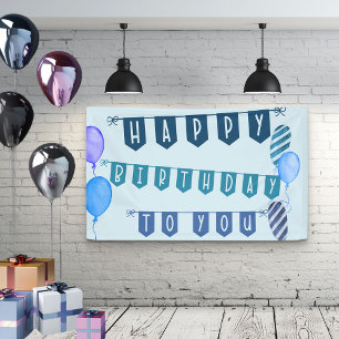 Happy Birthday Banner Blue Bunt und Balloons